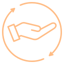 Outline of a hand with a circular arrow around it, symbolizing hand care or support.