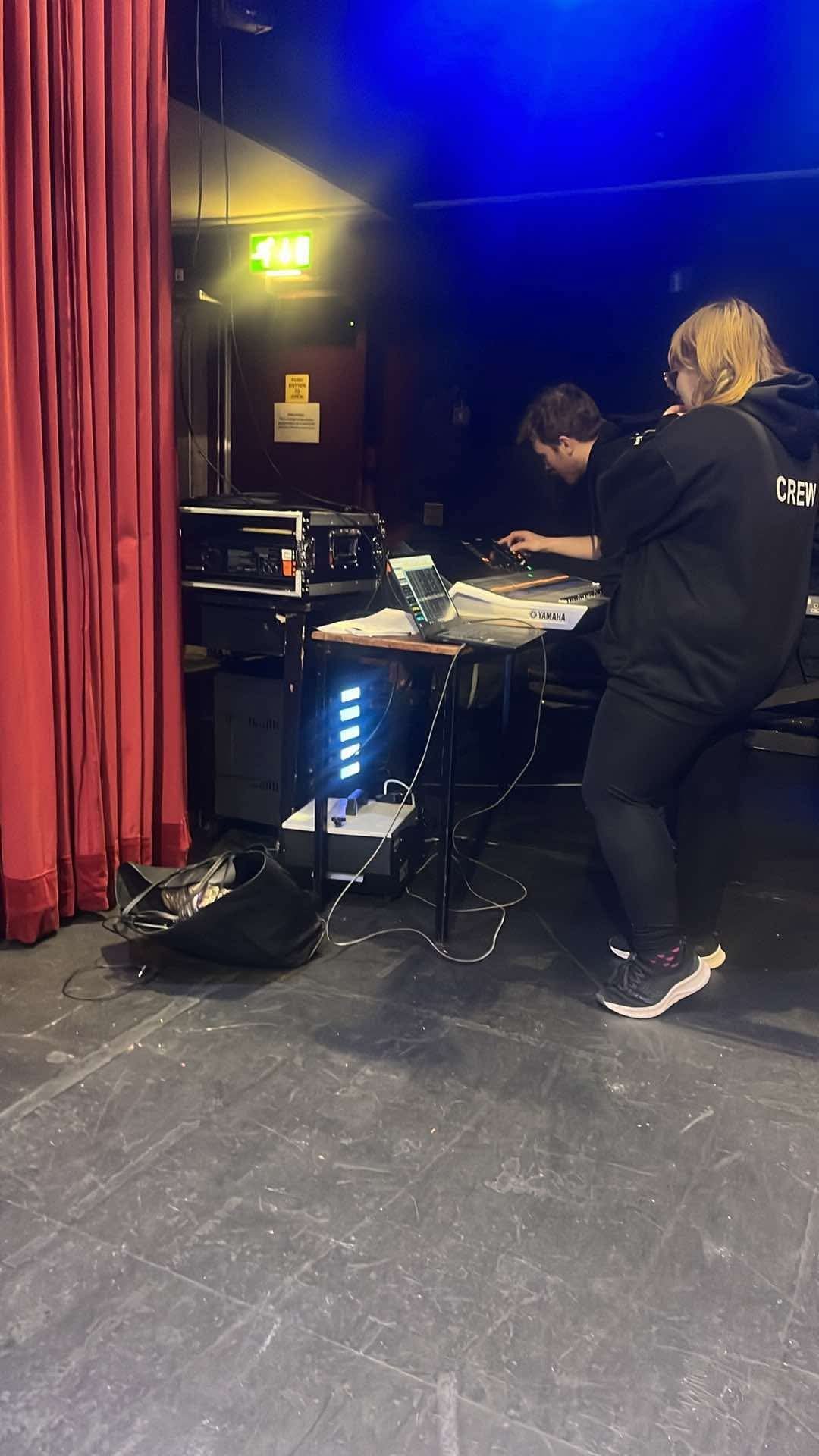 This picture was taken whilst I was troubleshooting the microphones during the panto when they wouldn't work. I was working alongside a house technician to figure out what went wrong.