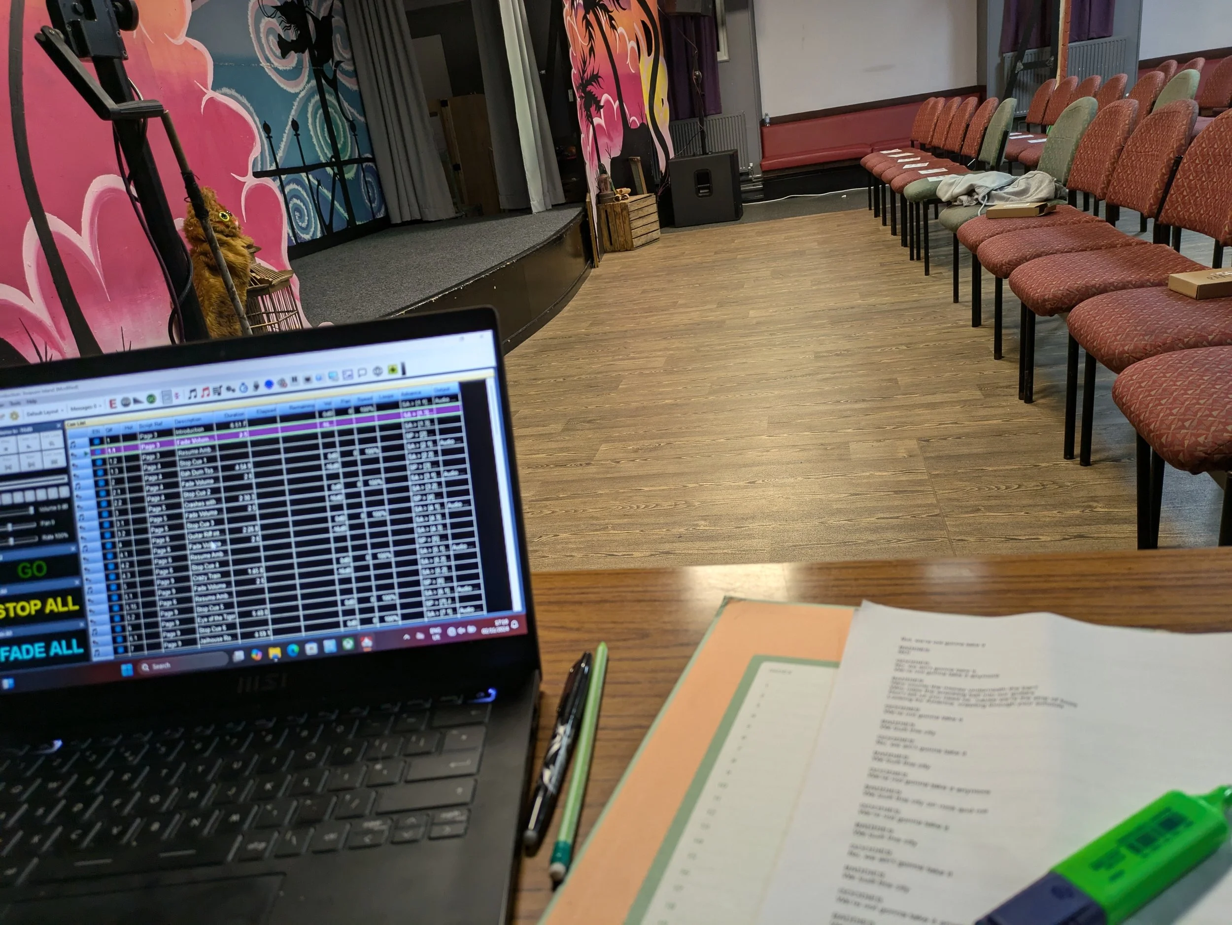 I had the amazing opportunity to run sound for the group 'Far Out Theatre' during their Treasure Island pantomime. Whilst they previously used Windows Media Player, I discovered a new system called Multiplay which I integrated into their work flow.