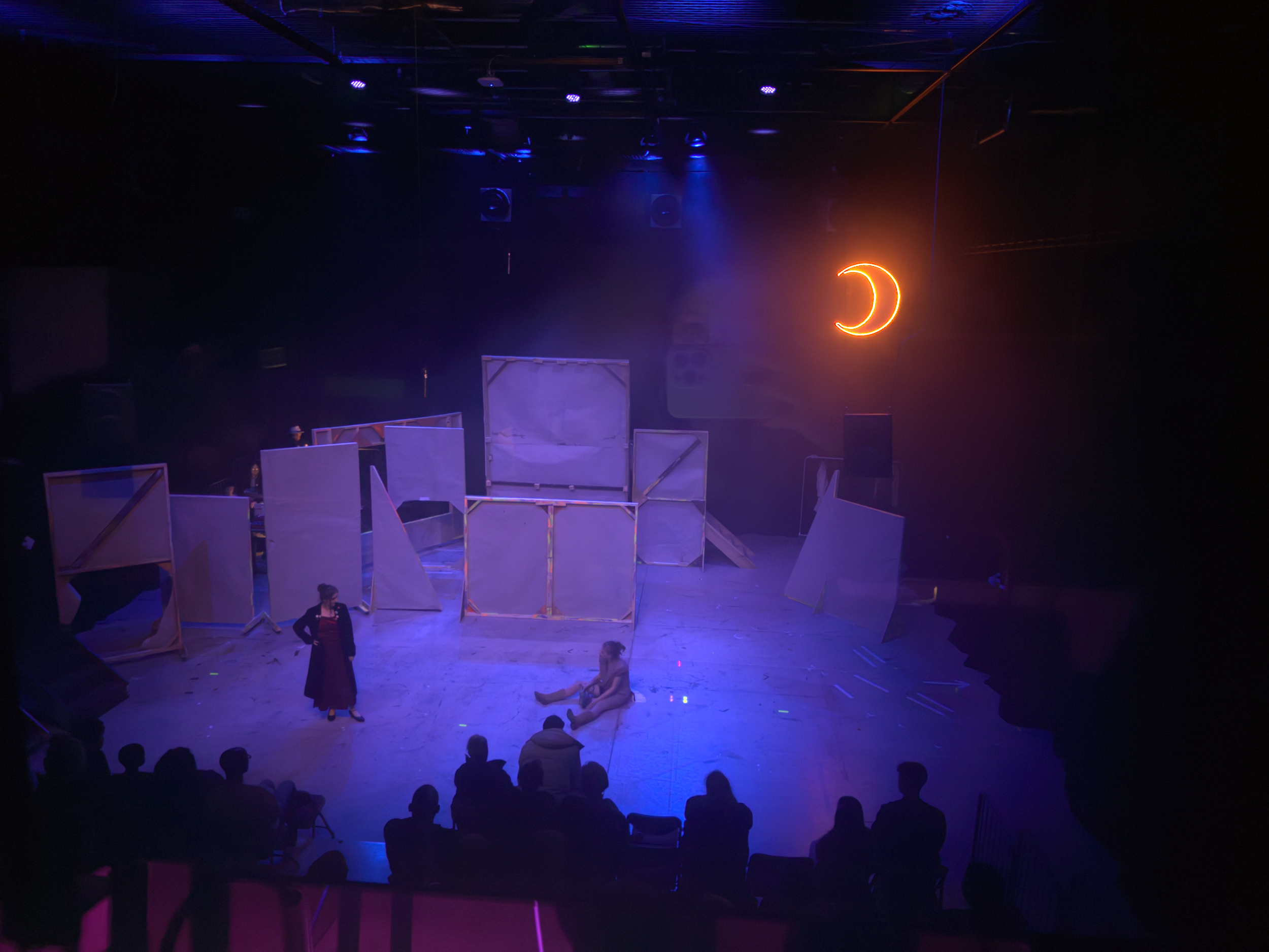 This lighting was done for a scene that was meant to be set in an alleyway - the director wanted it to be dim and almost murkey so we used lots of blues at low intensity, as well as some purples which helped it to work with the next scene which was s