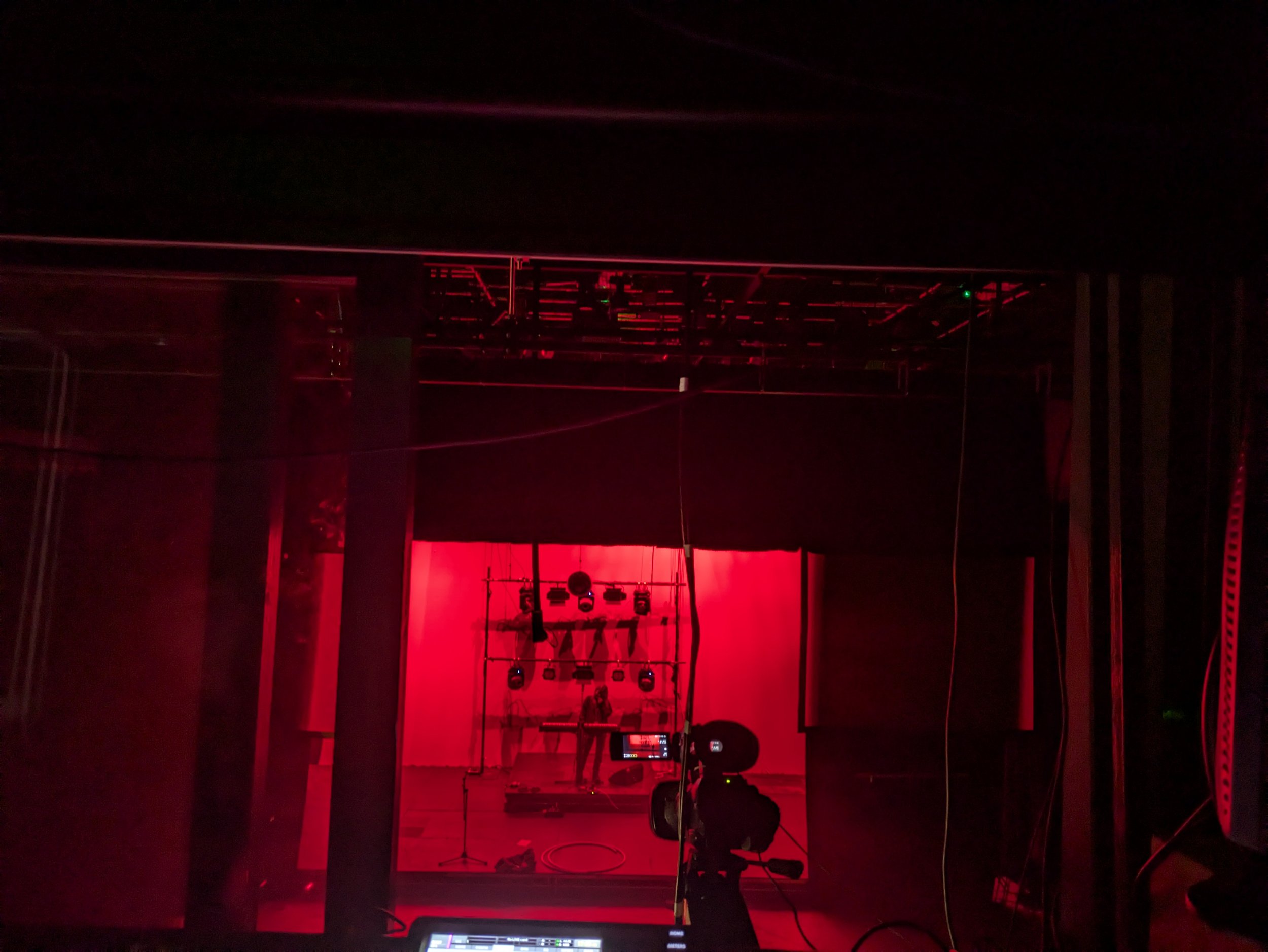 In college, I didn't have as many opportunities to play around with lighting, but I did find my times — for example, whilst setting up for a gig, I played around with lighting the cyclorama, and the effects you could create with backlighting.