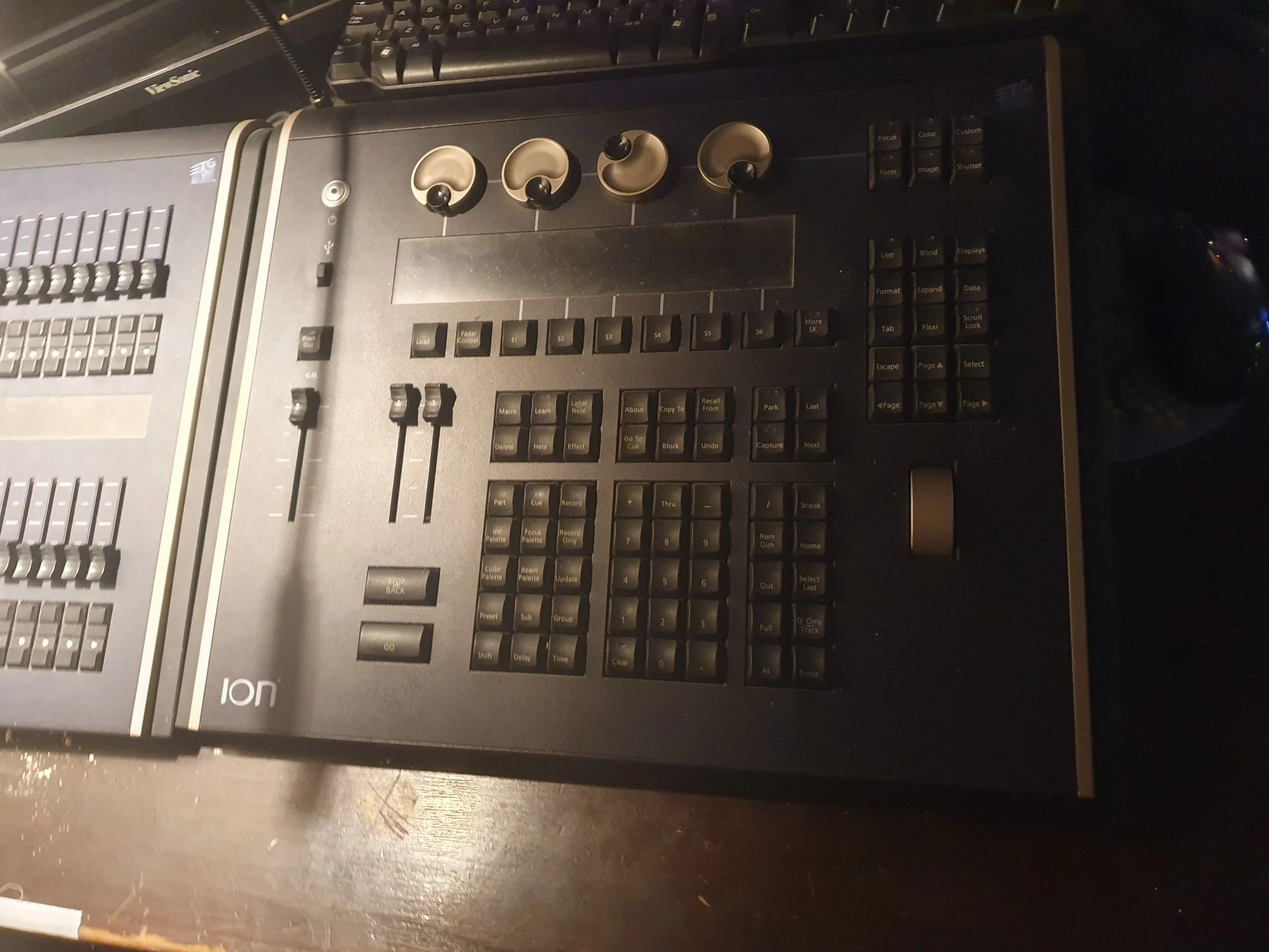 I had the great honour when I went to see a show at the Winding Wheel in Chesterfield to be shown what lighting desk they used — an ETC Ion, and the technician was kind enough to show me what certain parts of it did.