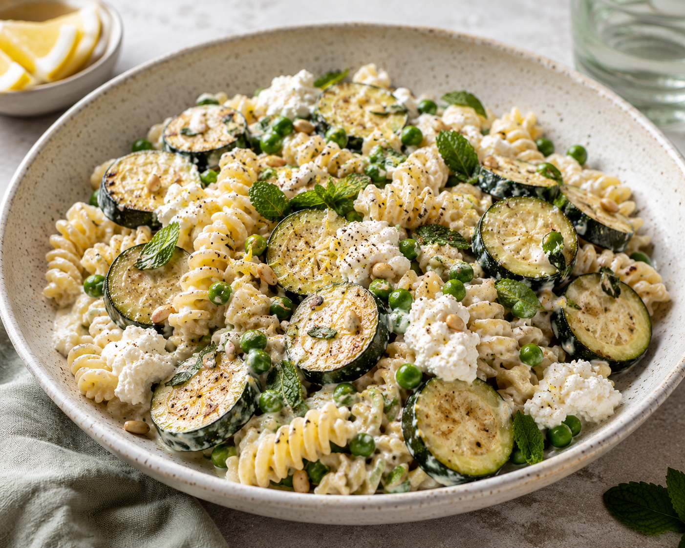 Courgette, pea and ricotta pasta