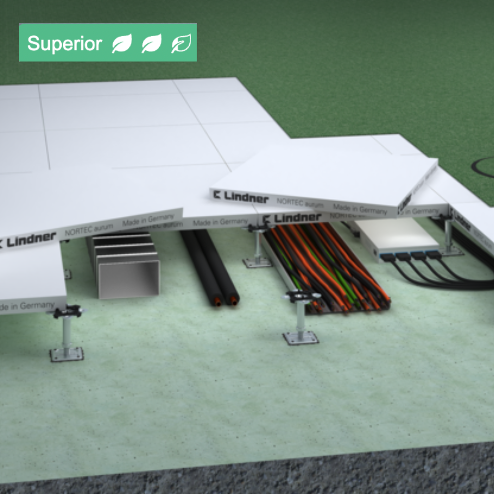 Cross-sectional diagram of a building with labeled superior insulation layer, showing wiring, pipes, and construction elements.
