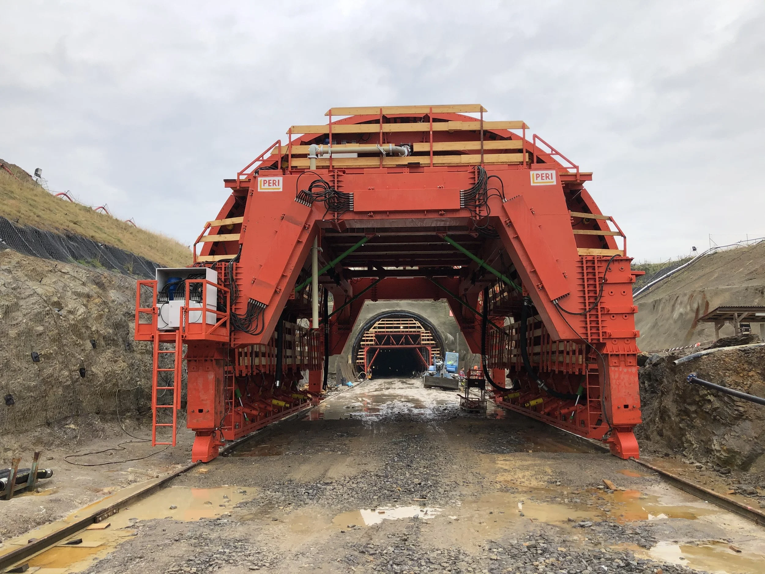 Construction tunnel boring machine at a construction site.