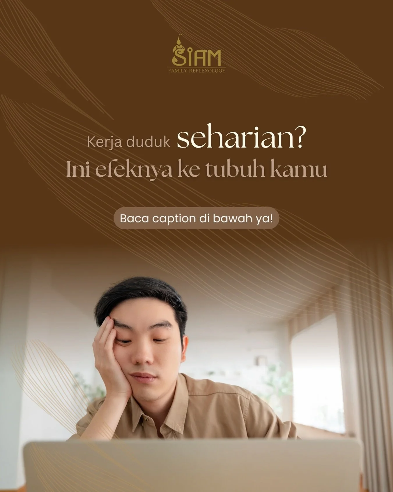 Kerja duduk seharian kelihatannya &ldquo;aman&rdquo;&hellip; tapi efeknya ke tubuh nggak bisa dianggap remeh.

Mulai dari:
❌ Pegal di leher &amp; pundak
❌ Sirkulasi darah kurang lancar
❌ Mudah lelah &amp; kurang fokus
❌ Risiko nyeri punggung bawah

K