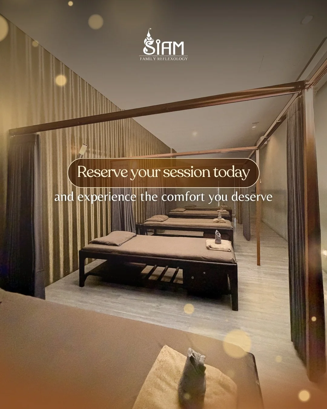 Escape the noise, slow down for a while, and let your body recharge ✨
At Siam Family Reflexology, every session is designed to bring comfort, relaxation, and a little reset your body has been asking for.
Reserve your session today and enjoy the calm 
