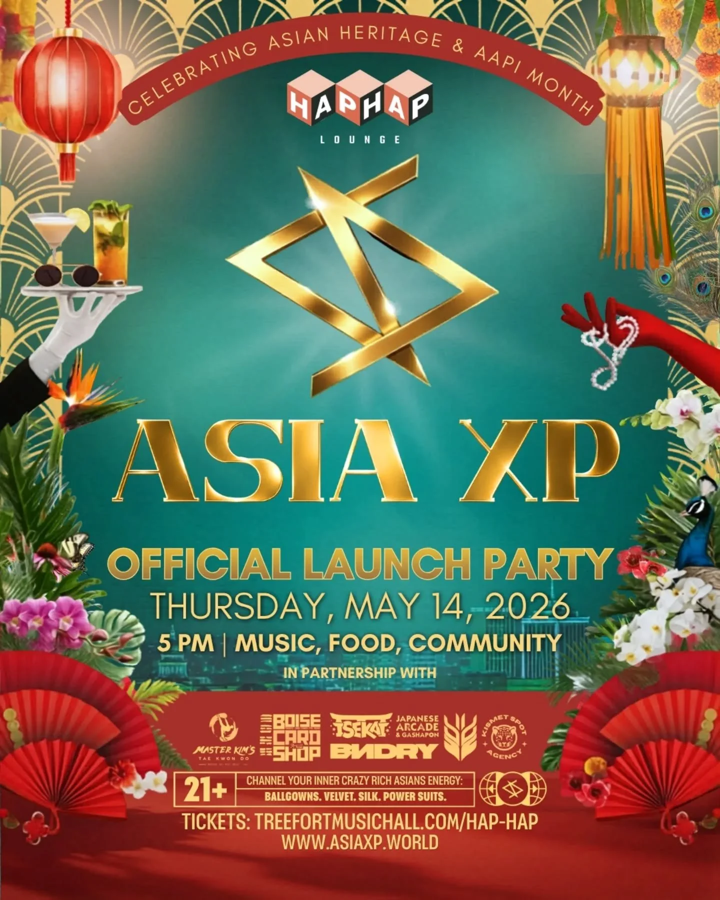 May 14 @ Hap Hap&hellip; Join us for Asia XP&rsquo;s official Launch Party!

Dust off that ballgown &amp; powersuit and join our &ldquo;Crazy Rich Boise Asian&rsquo;s&rdquo; themed event &amp; learn all about the BIG plans we have for the Asian commu