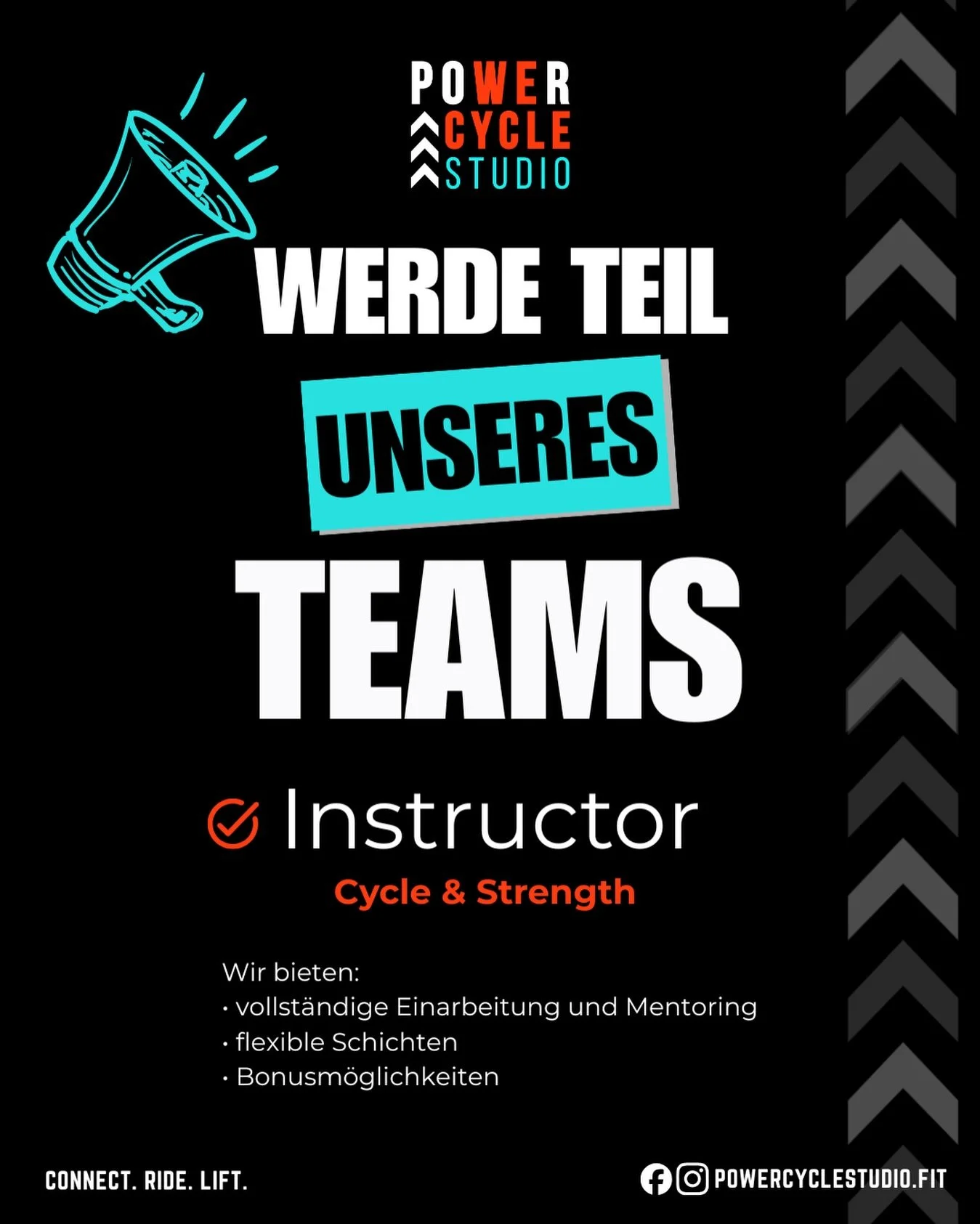 Wir stellen ein! 🚨

Power Cycle Studio sucht motivierte Cycle- und Strength-Instructor:innen mit Energie, Leidenschaft und Pr&auml;senz!

👉 Link in der Bio.

💬 Oder kommentiere &ldquo;TEAM&ldquo; und wir schicken dir alle Infos.