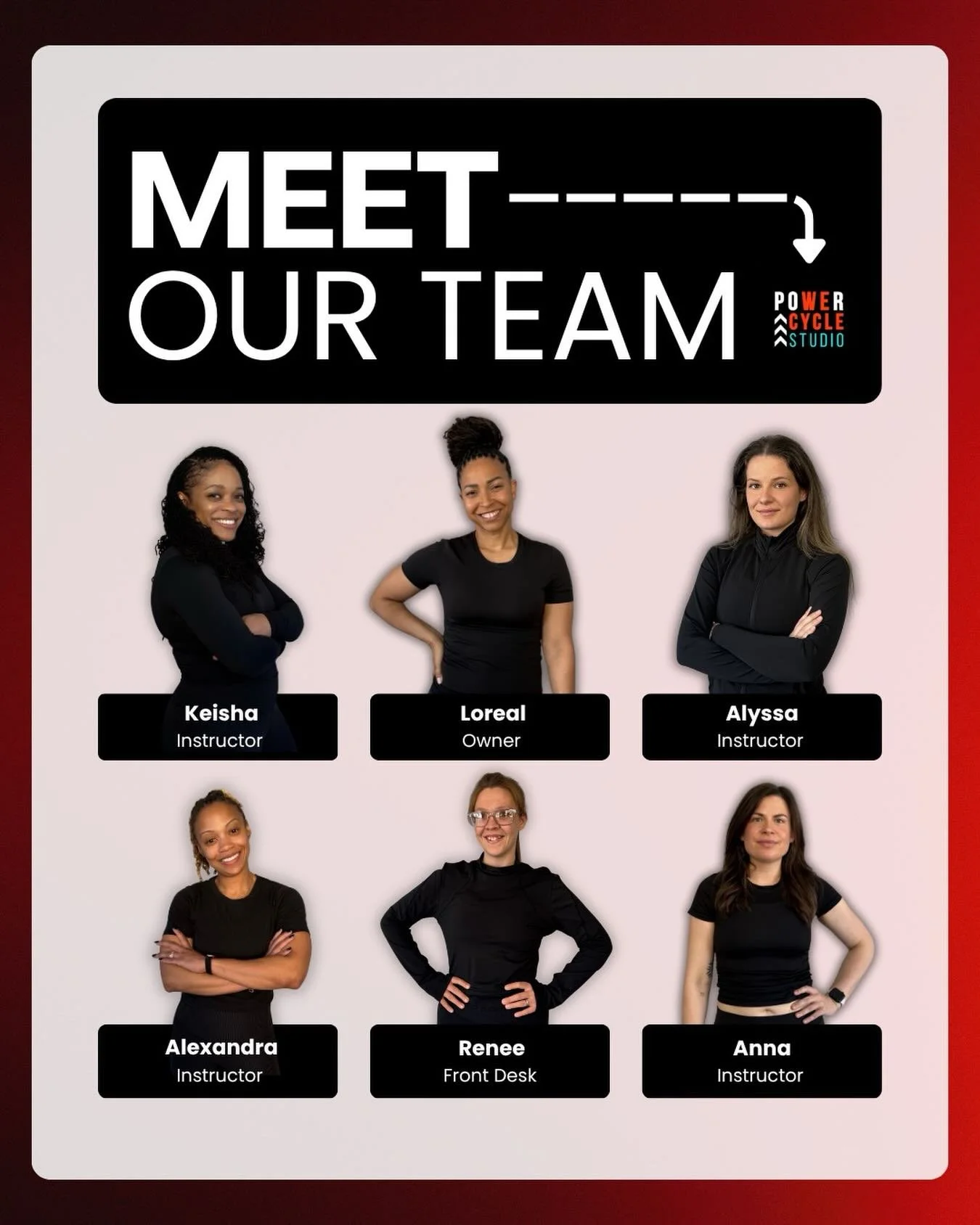 New week, same crew 💪

From the front desk to the spin room our team keeps us moving in the right direction 🙌

#meettheteam #teamworkmakesthedreamwork