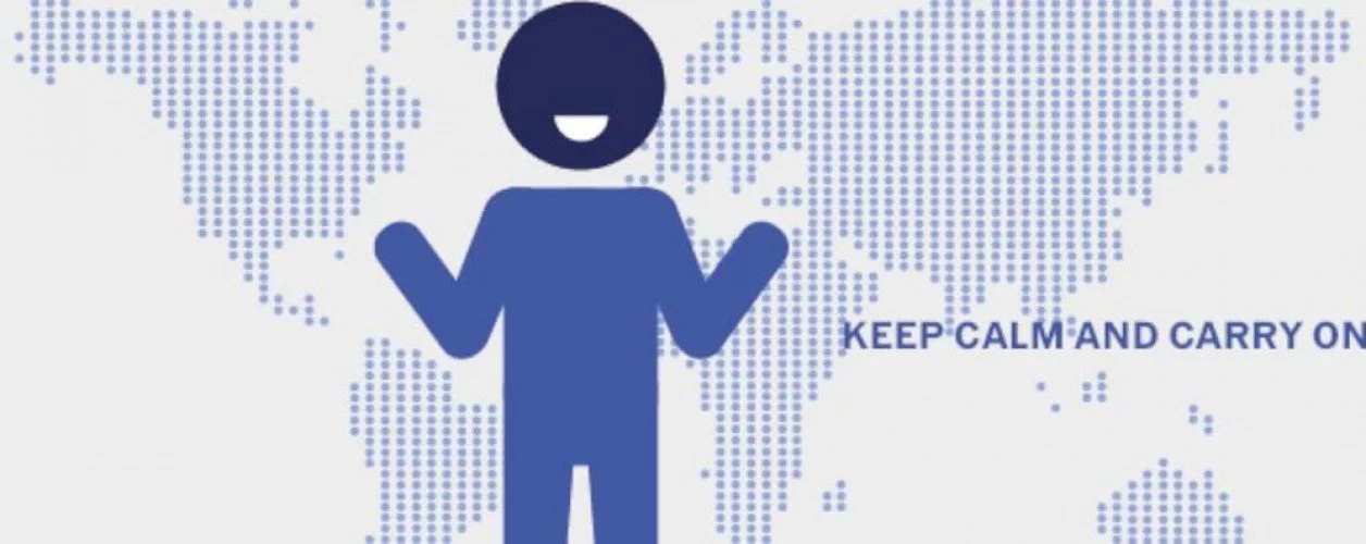 character shrugging with a 'keep calm and carry on' text