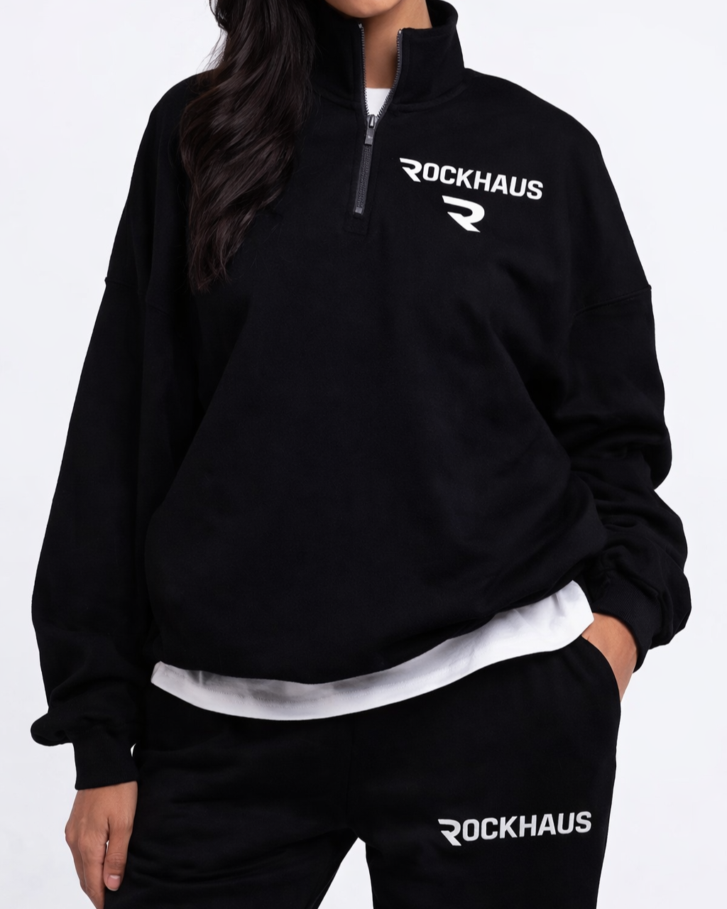 RockHaus Women’s Workout Zipper Sweater & Sweatpants (2-piece set) – Black