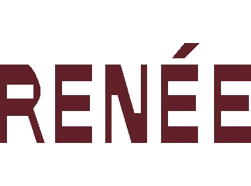 Close-up of the word "RENÉE" in bold black font with a maroon accent accent over the letter E.