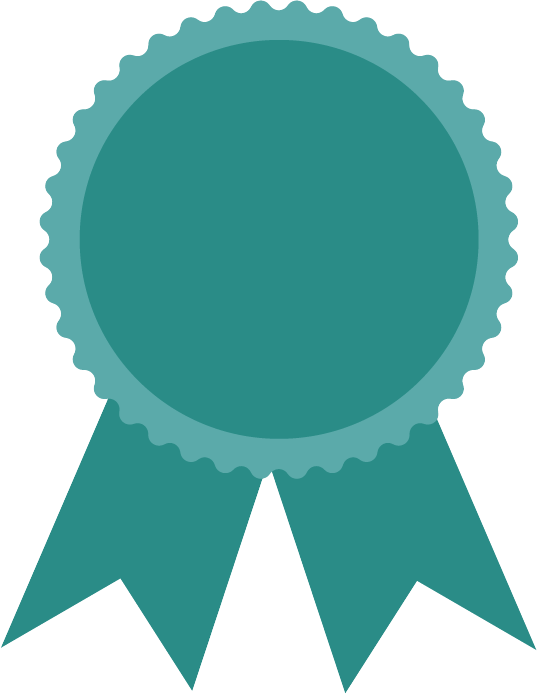 A teal award ribbon with two hanging tails.