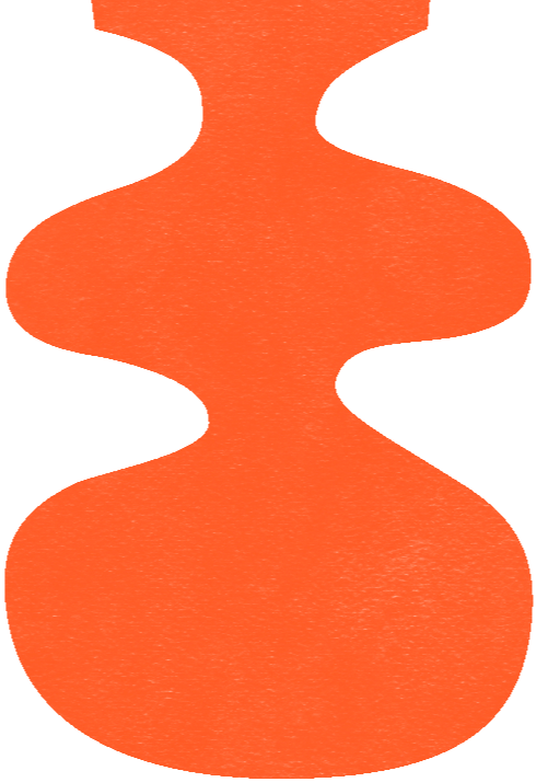 Forme géométrique abstraite en dégradé orange, suggérant un vase.