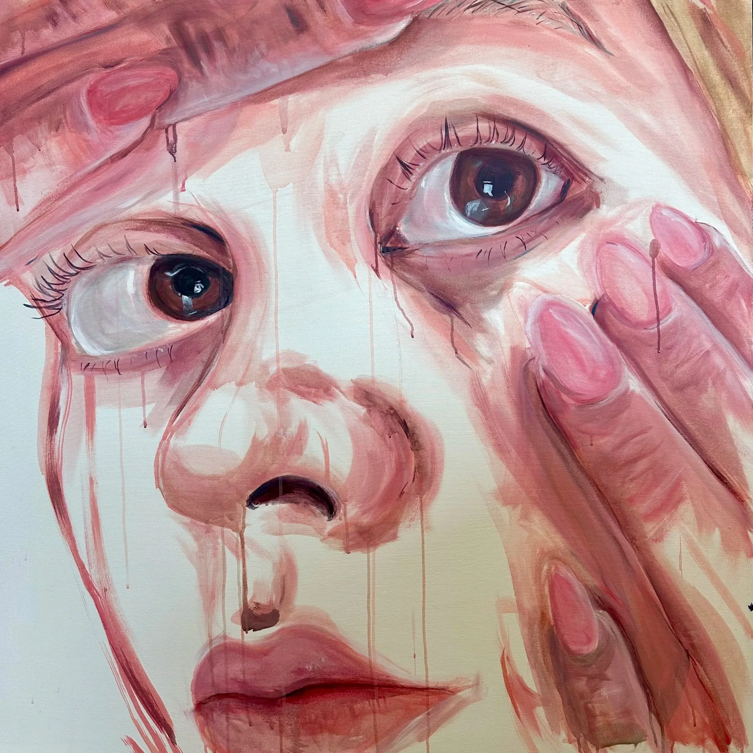 'Mirror Image.' Acrylic on Canvas. 1m x 1m (2025) A painting that feels like looking into a mirror.