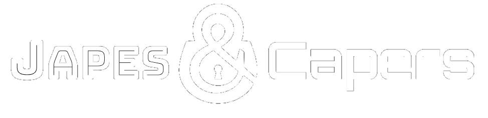 Logo with the text "Japes & Capers" in white on a black background.