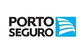 Logotipo da Porto Seguro com nome em preto e símbolo azul com linhas brancas.