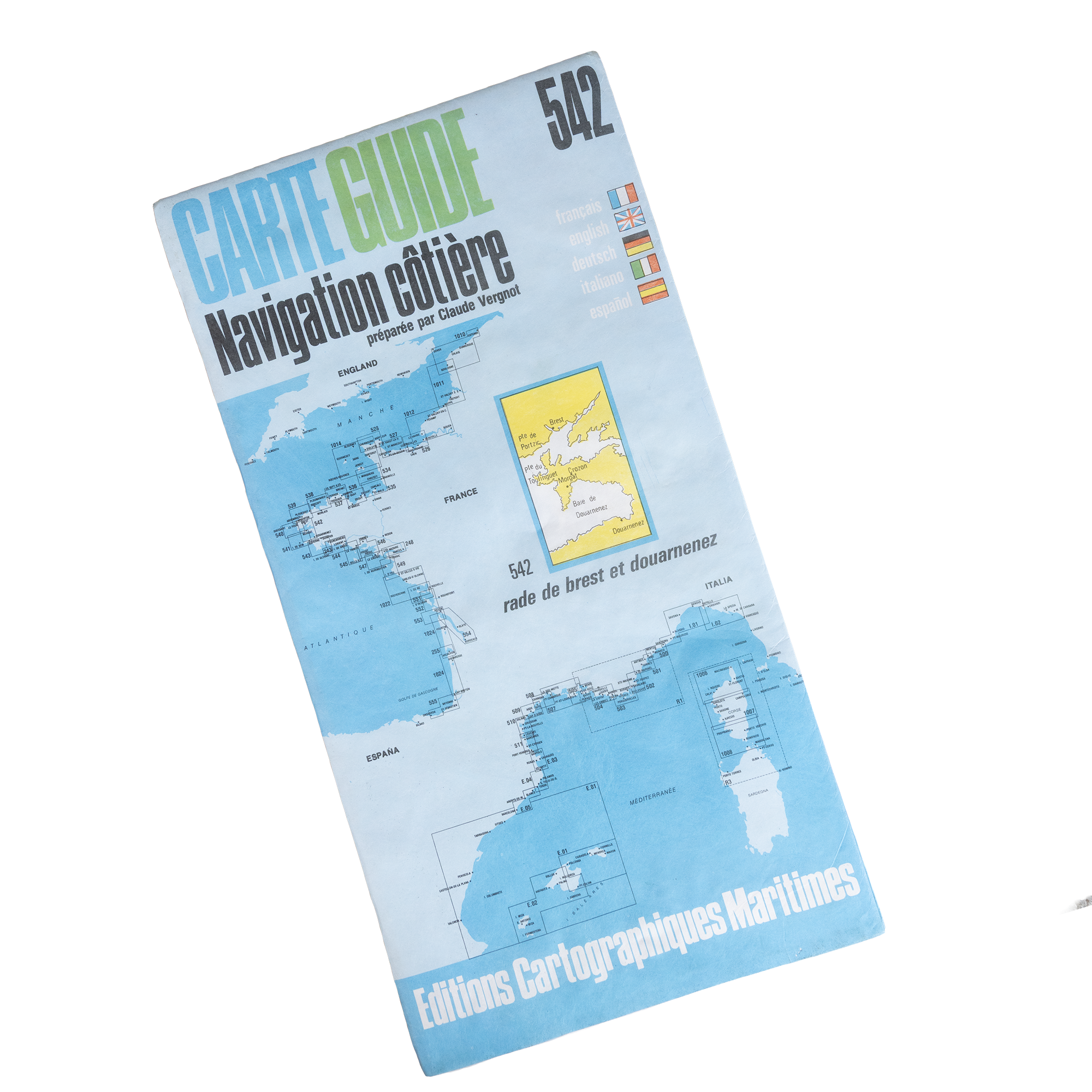 Cover of a maritime navigation book titled 'Carte Guide' in multiple languages, featuring maps of France and surrounding regions.