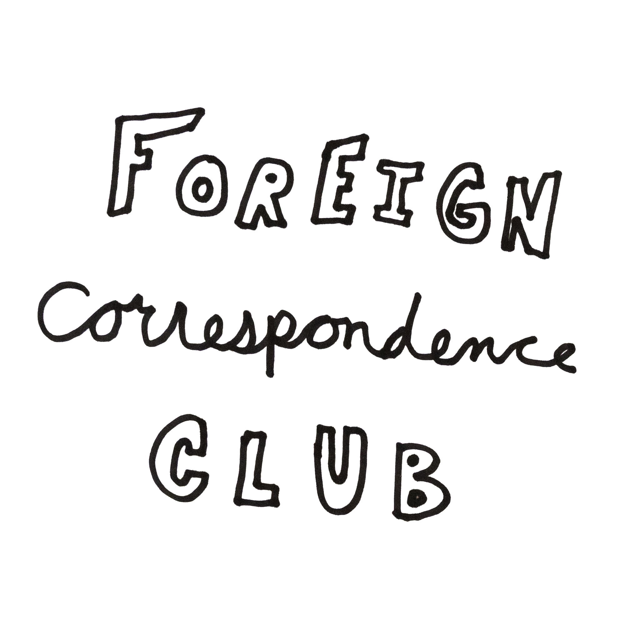 Close-up of a handwritten sign with the words 'foriegen' and 'clues' written in black marker on white paper.