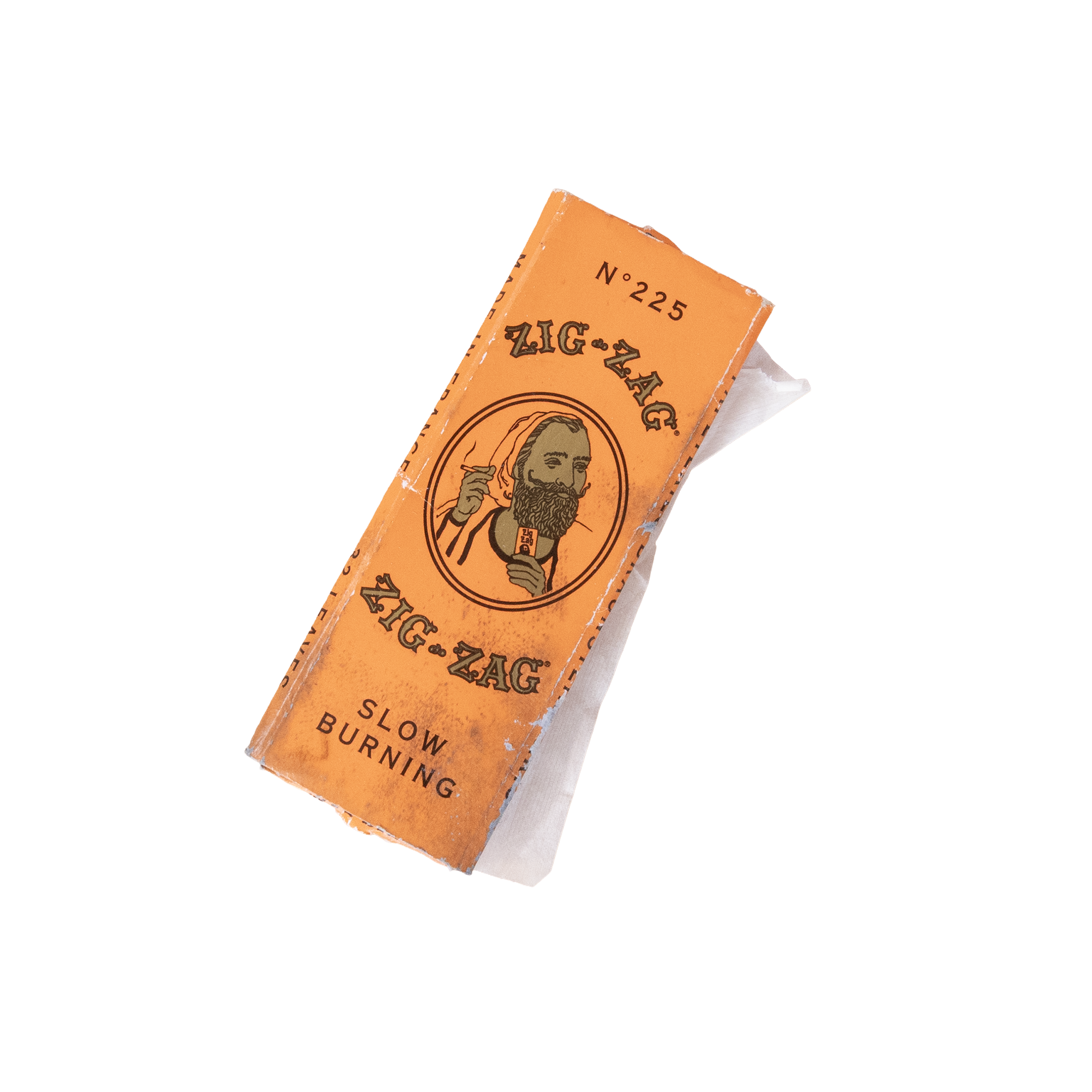A partially opened pack of Zig-Zag Swow Burning rolling papers, with the top corner folded back and white rolling paper visible.