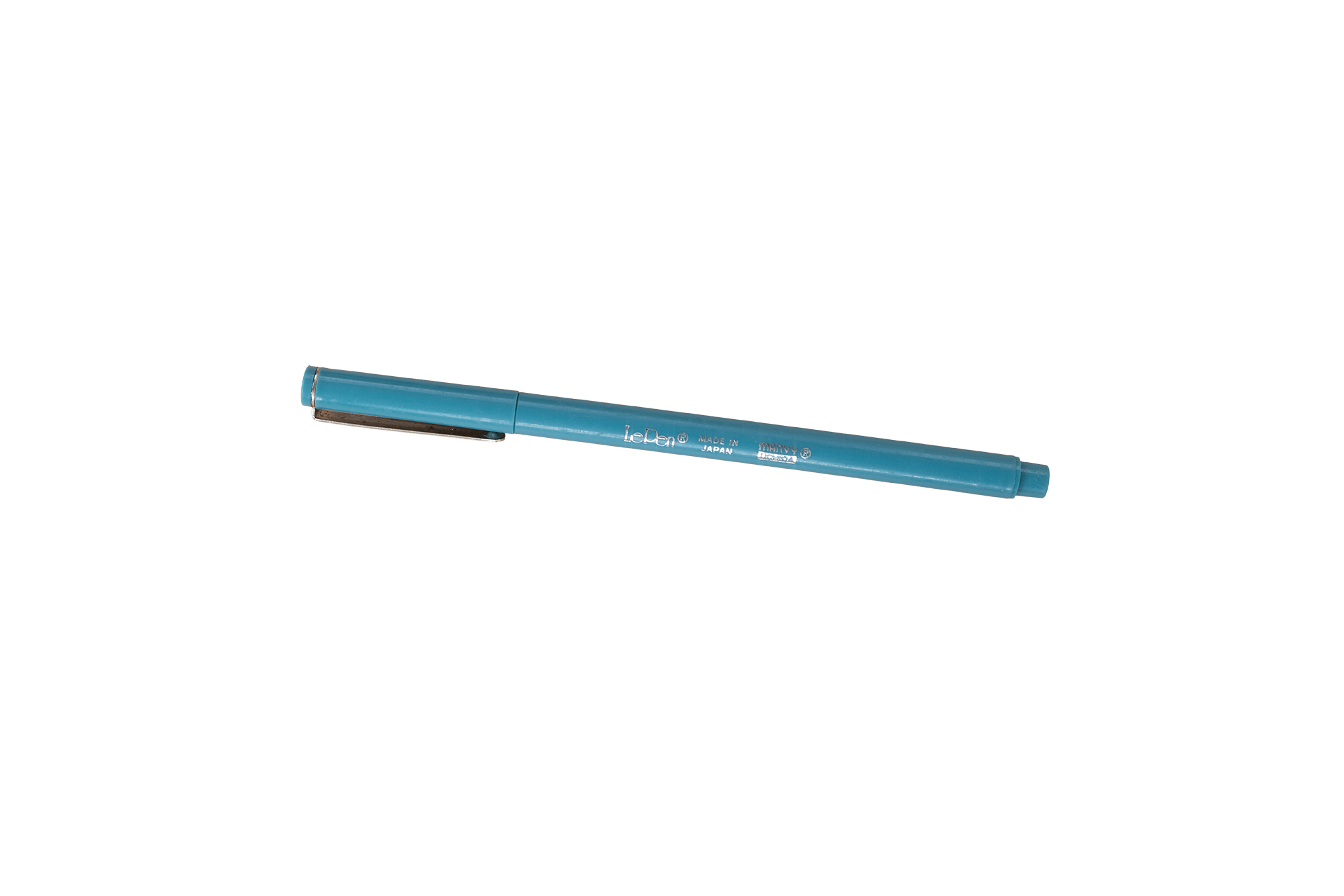 Blue ballpoint pen lying horizontally on a black background.