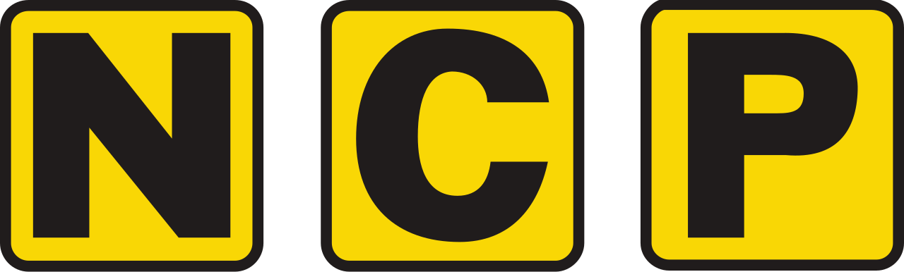 Sign displaying the letters NCP in bold black font on yellow background with black border