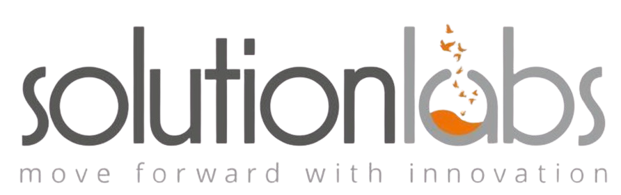 Colorful logo that reads 'solutions' with stylized design and additional text underneath.