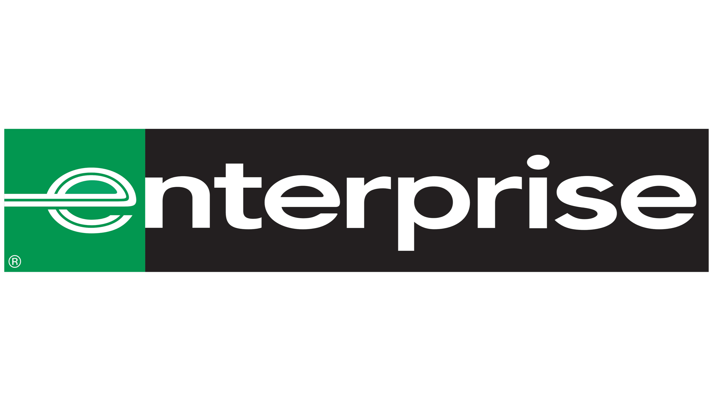 Enterprise logo with a green background, white circular icon, and the word 'enterprise' in white text on a black background
