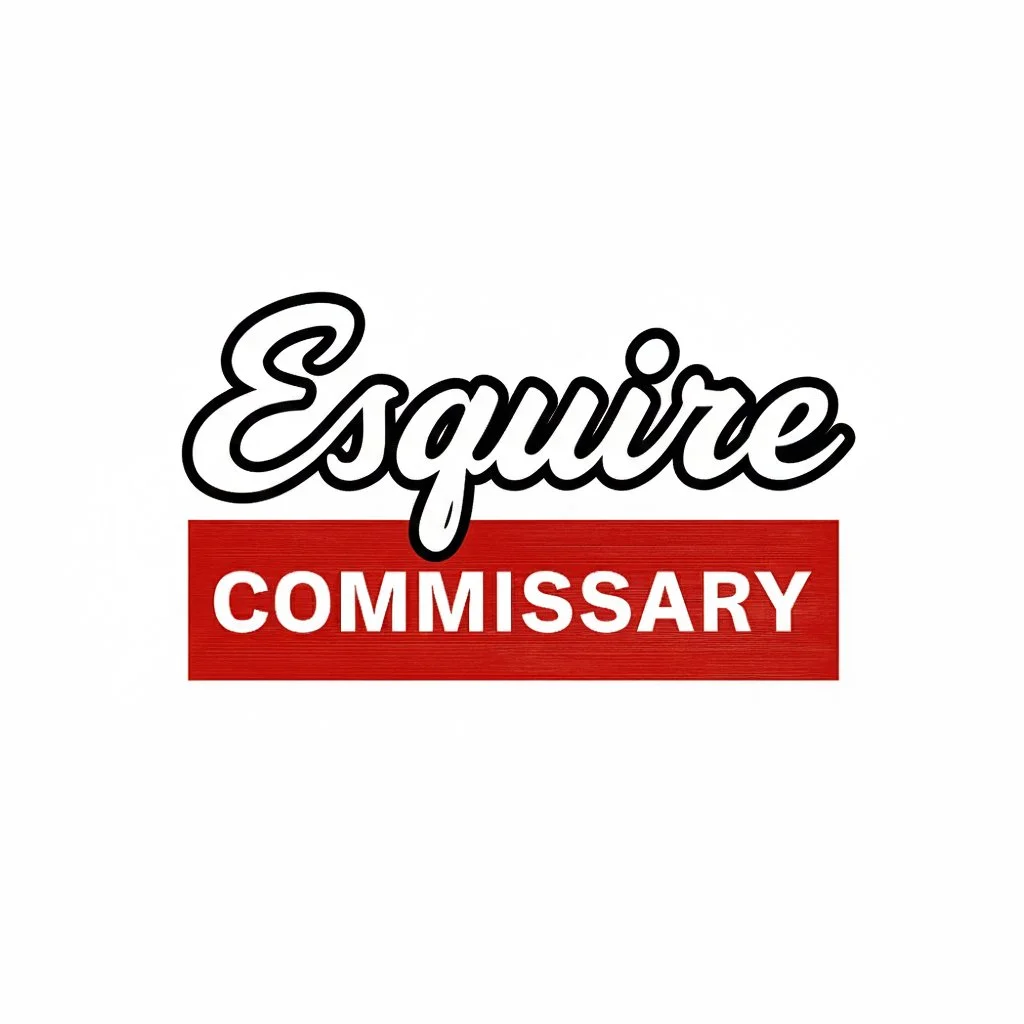 Esquire Commissary professional logo—symbolizing the intersection of legal authority and premium correctional logistics through a modern scales-of-justice and supply chain icon.