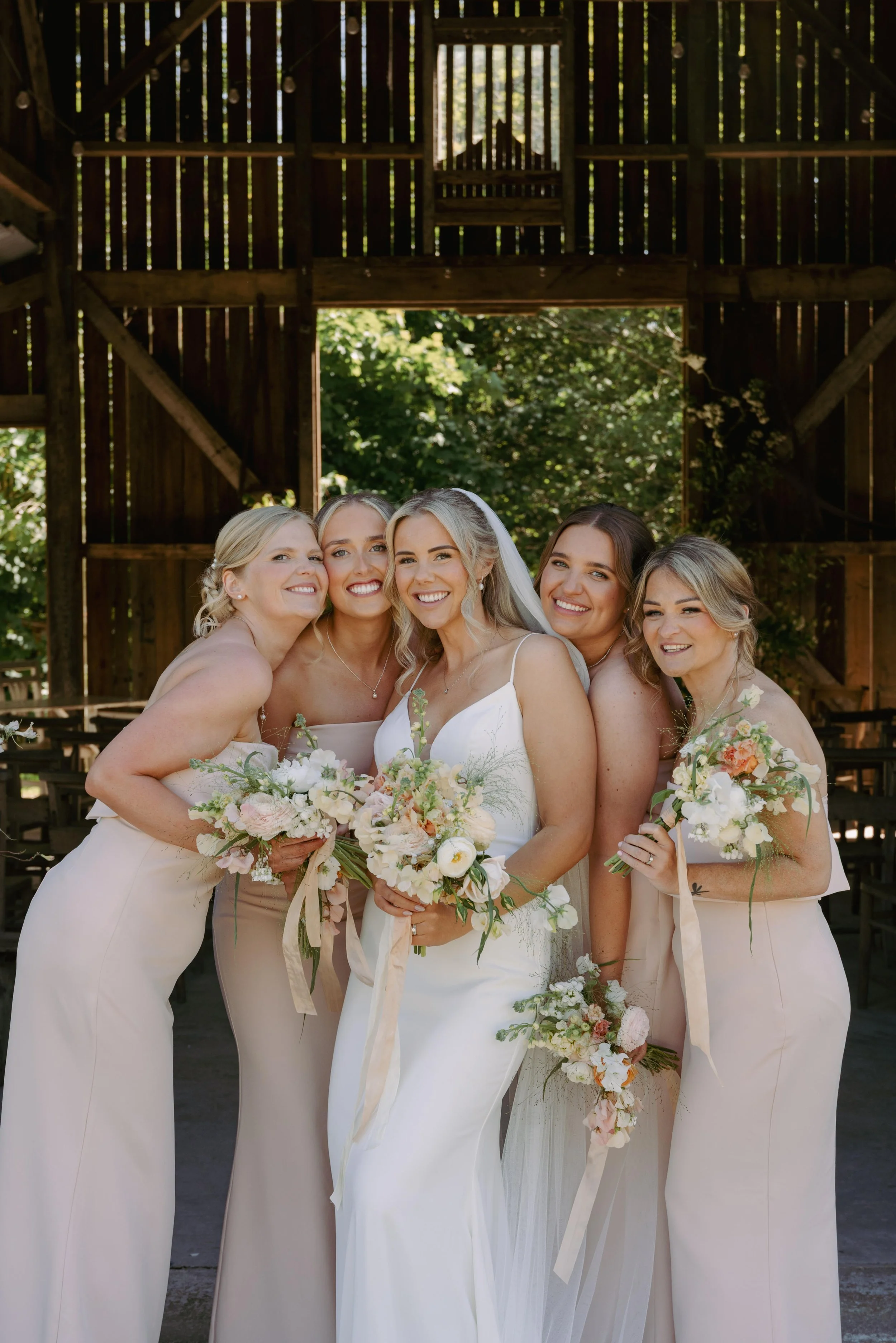 Makeup on bride and bridesmaids group