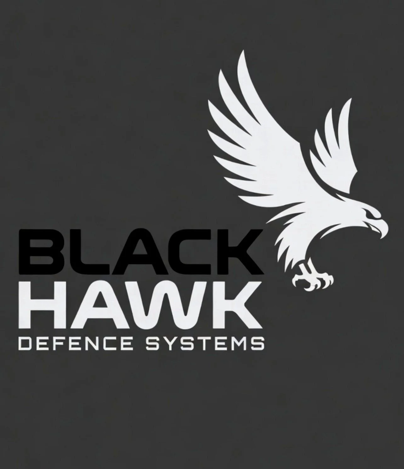 A logo for Black Hawk Defence Systems featuring a white hawk flying against a dark background with the company name.