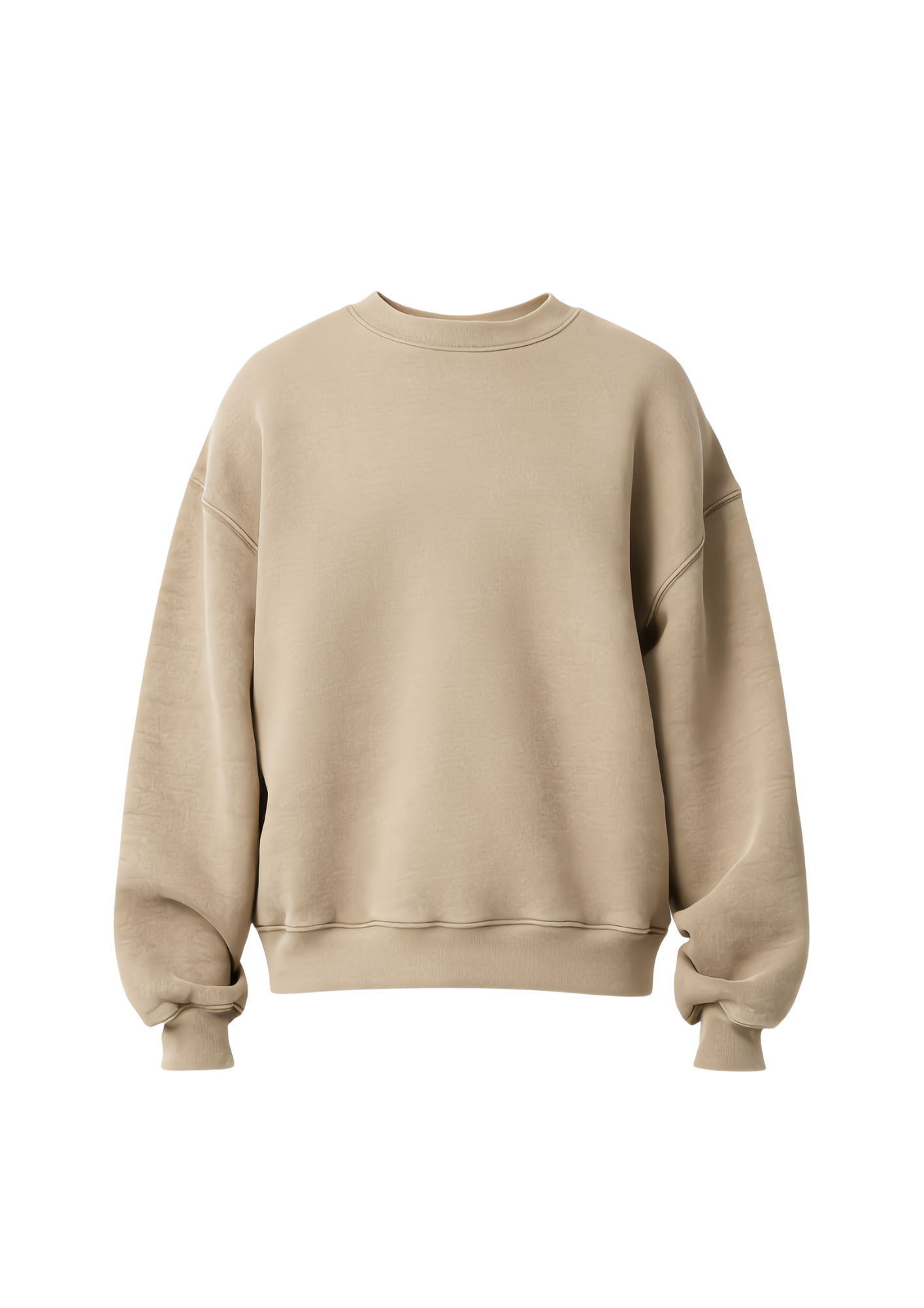 Beige oversized sweatshirt with long sleeves and a crew neckline.