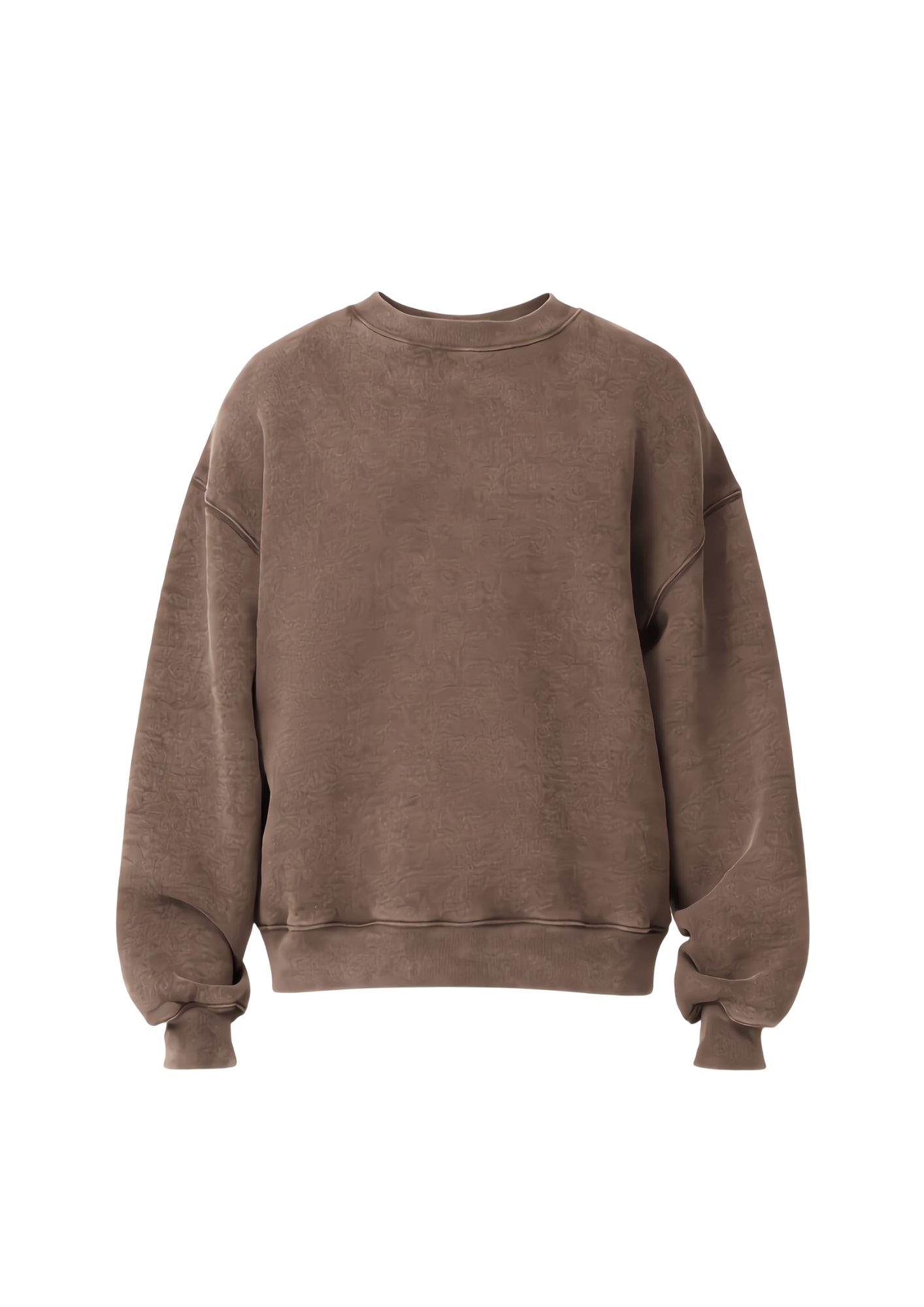 Brown sweatshirt with a textured pattern, long sleeves, and a round neckline.