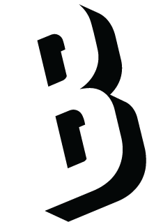 Large black letter B on a black background.