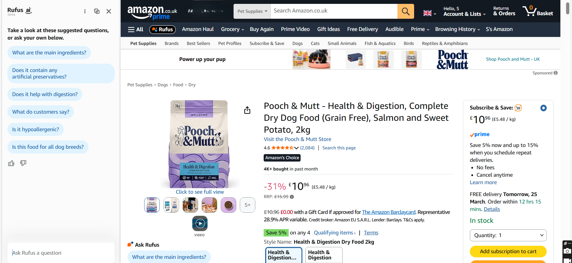 Amazon Rufus General Dog Food Questions
