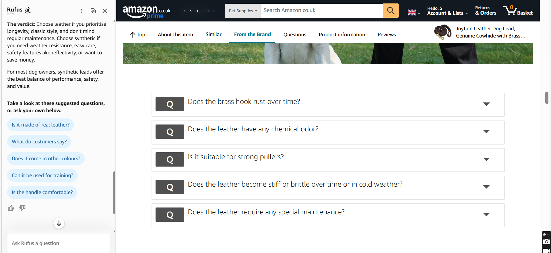 Amazon Rufus Q&A section