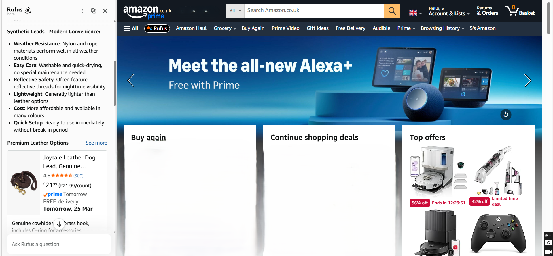 Amazon Rufus benefits of synthetic dog leads
