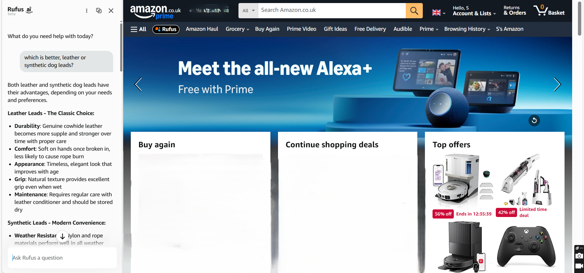 Amazon Rufus leather and synthetic dog leads