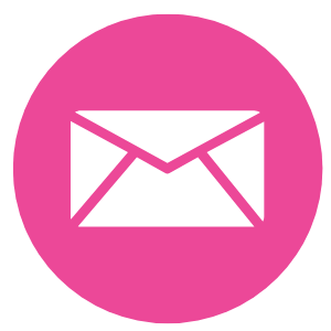 White envelope icon on pink circular background