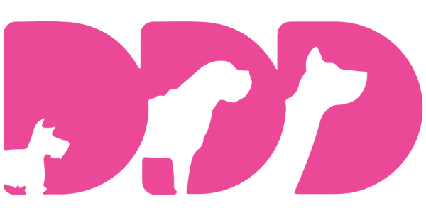 Pink silhouettes of a cat, a dog, and a rabbit on a black background.