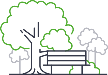 Skizze eines Baumes und einer Parkbank im Park