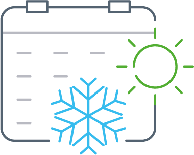 Kalender mit Schneeflocke und Sonne, symbolisiert Winter oder kaltes Wetter.