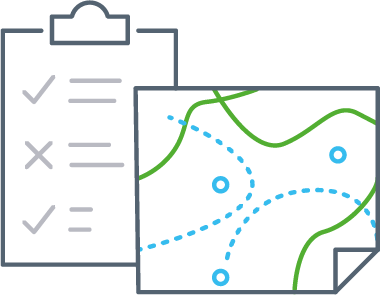 Diagramm mit einer Checkliste, Linien und Punkten, die auf einer Tafel oder einem Diagramm dargestellt sind.