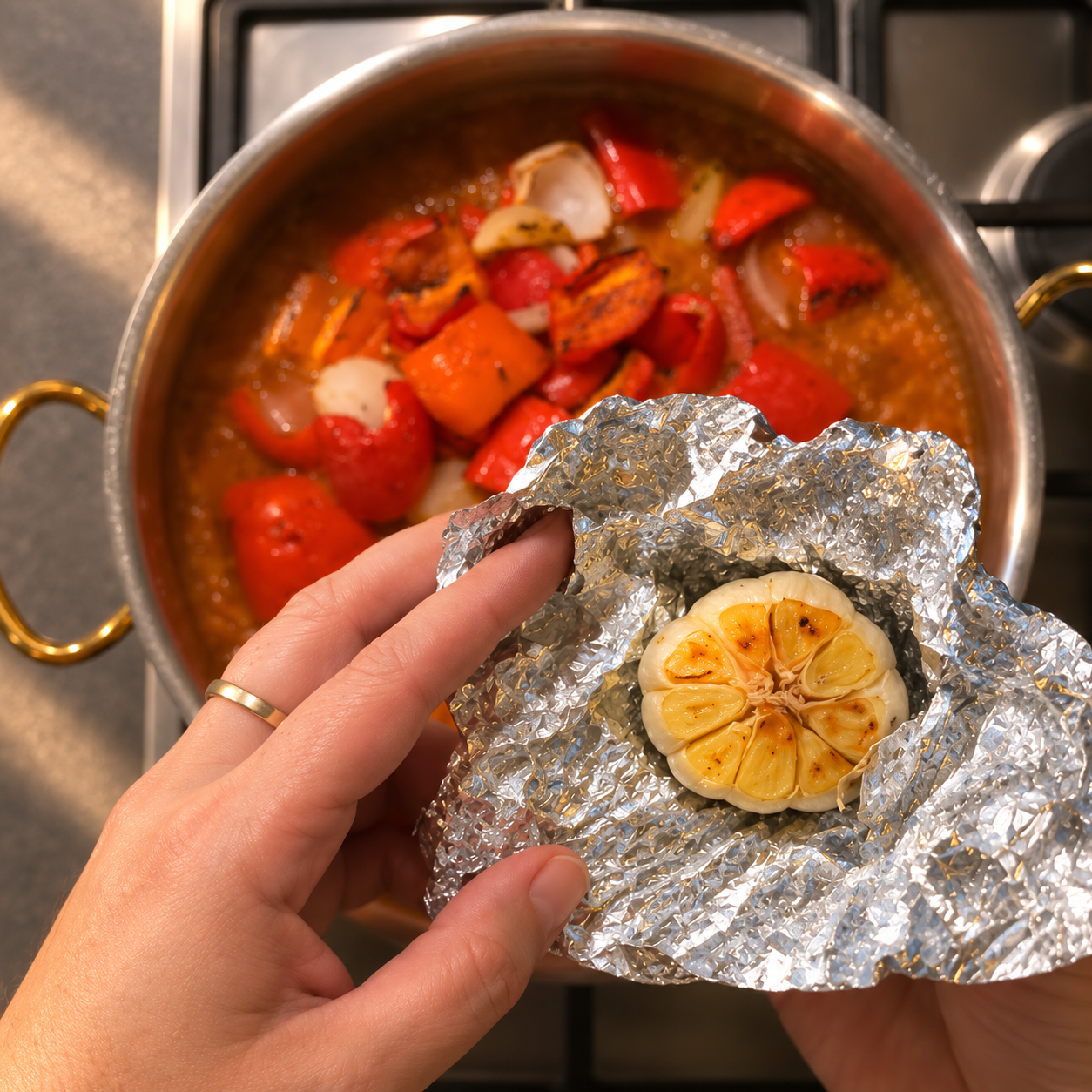 Gepofte knoflook uit de oven