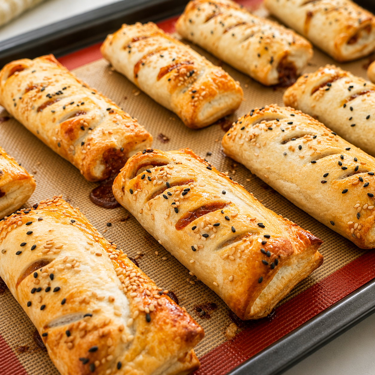 Frikandel broodjes van bladerdeeg