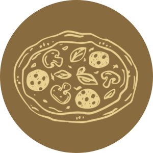 Een grote, effen, bruin gekleurde cirkel op een zwarte achtergrond.