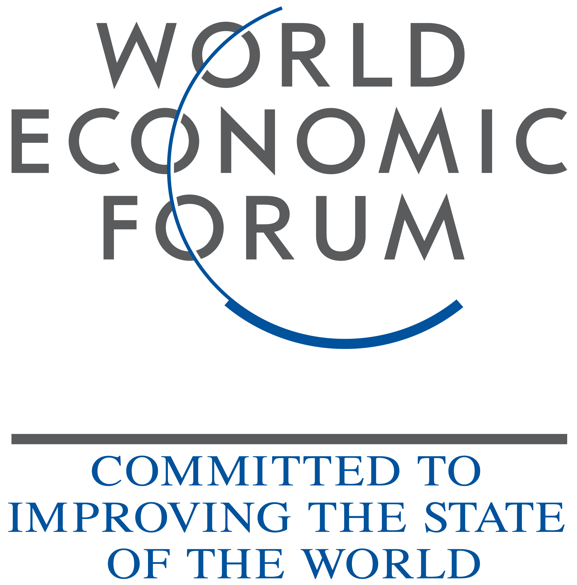 Logo for the World Economic Forum with a stylized globe and the slogan 'Committed to Improving the State of the World'.