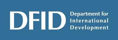 Logo for the Department for International Development (DFID) with blue background and white text.