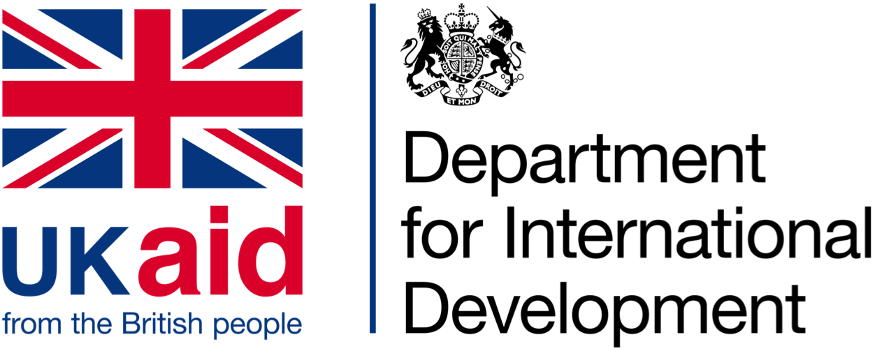 Logo with the Union Jack flag and the text 'uk aid from the British people'